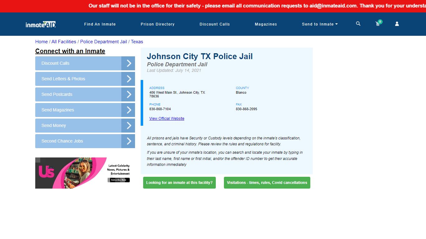 Johnson City TX Police Jail & Inmate Search - Johnson City, TX