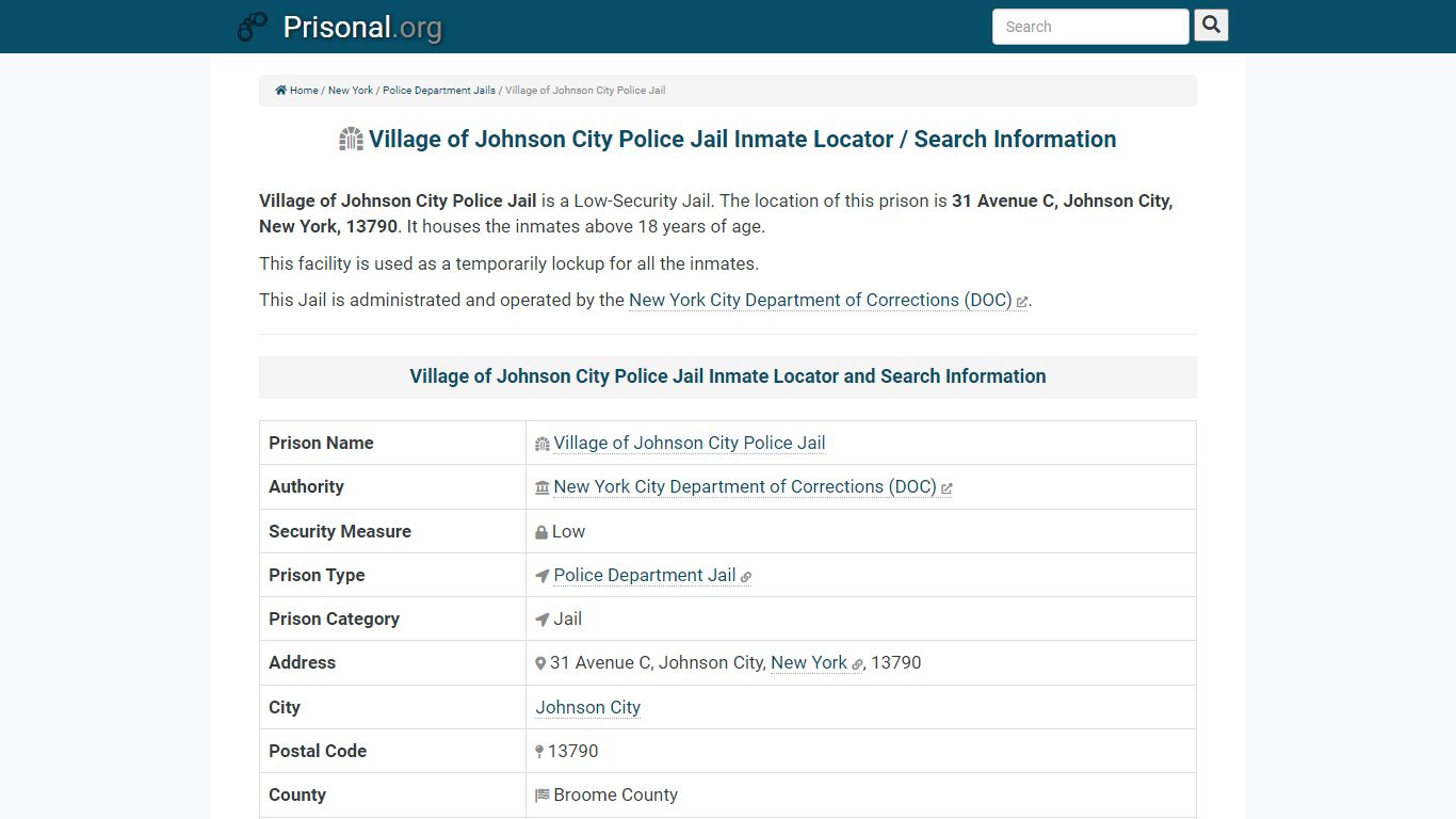 Village of Johnson City Police Jail-Inmate Locator/Search ...